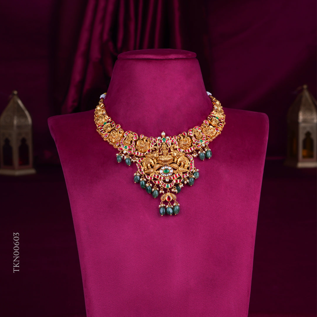 Temple Lakshmi Gold Necklace with Ruby Stones