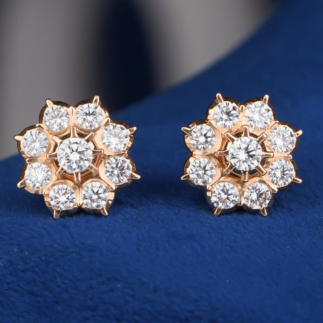 Classic Diamond Floral Stud Earrings