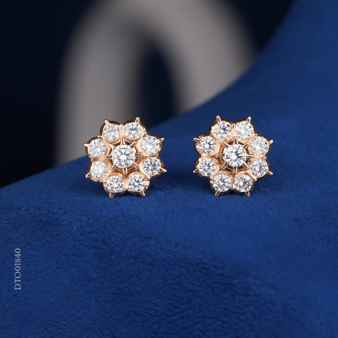 Classic Diamond Floral Stud Earrings