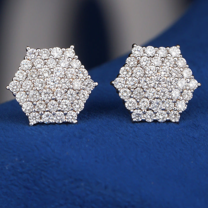 Diamond Cluster Hexagon Stud Earrings