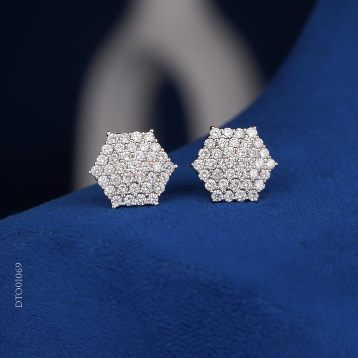 Diamond Cluster Hexagon Stud Earrings