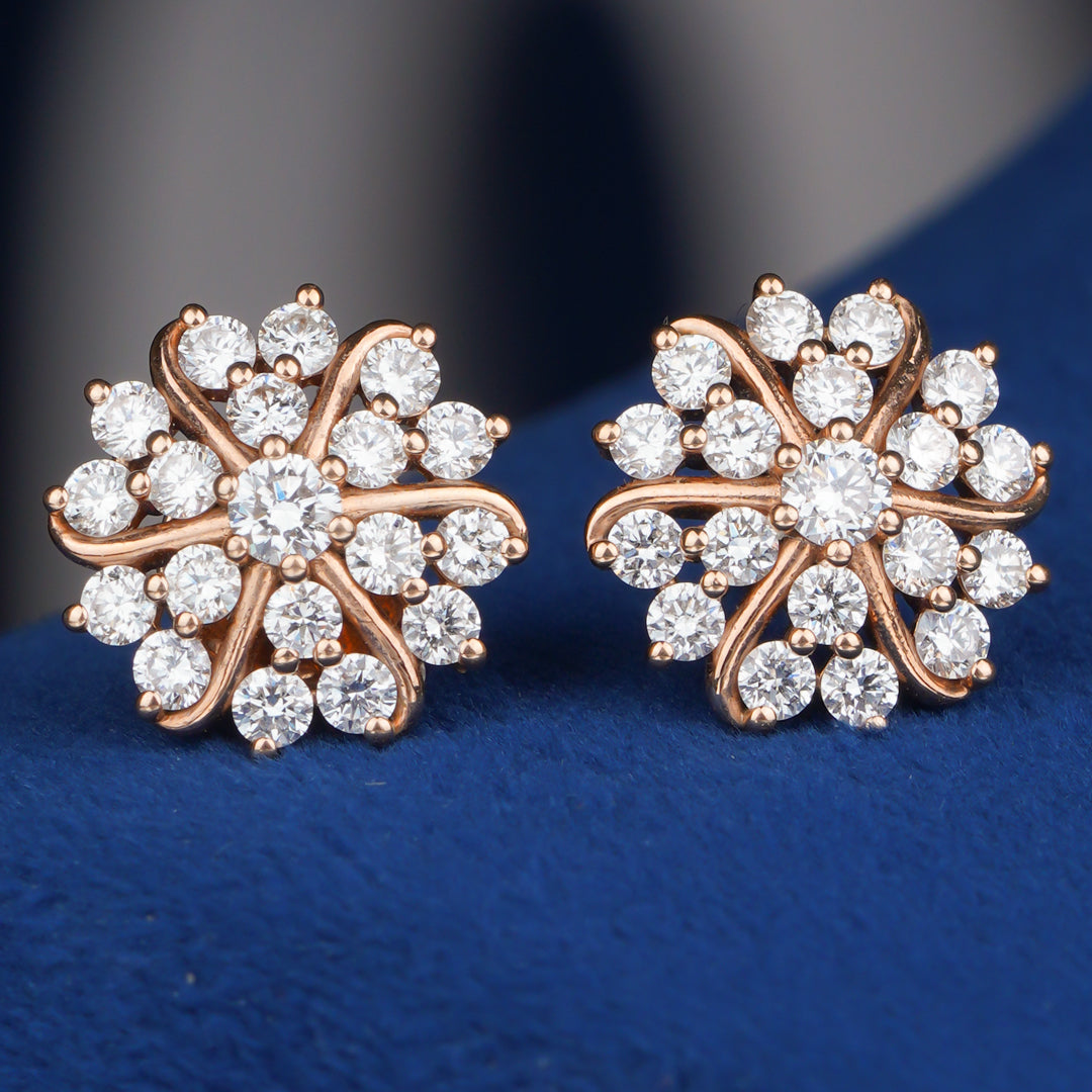 Diamond Floral Swirl Stud Earrings