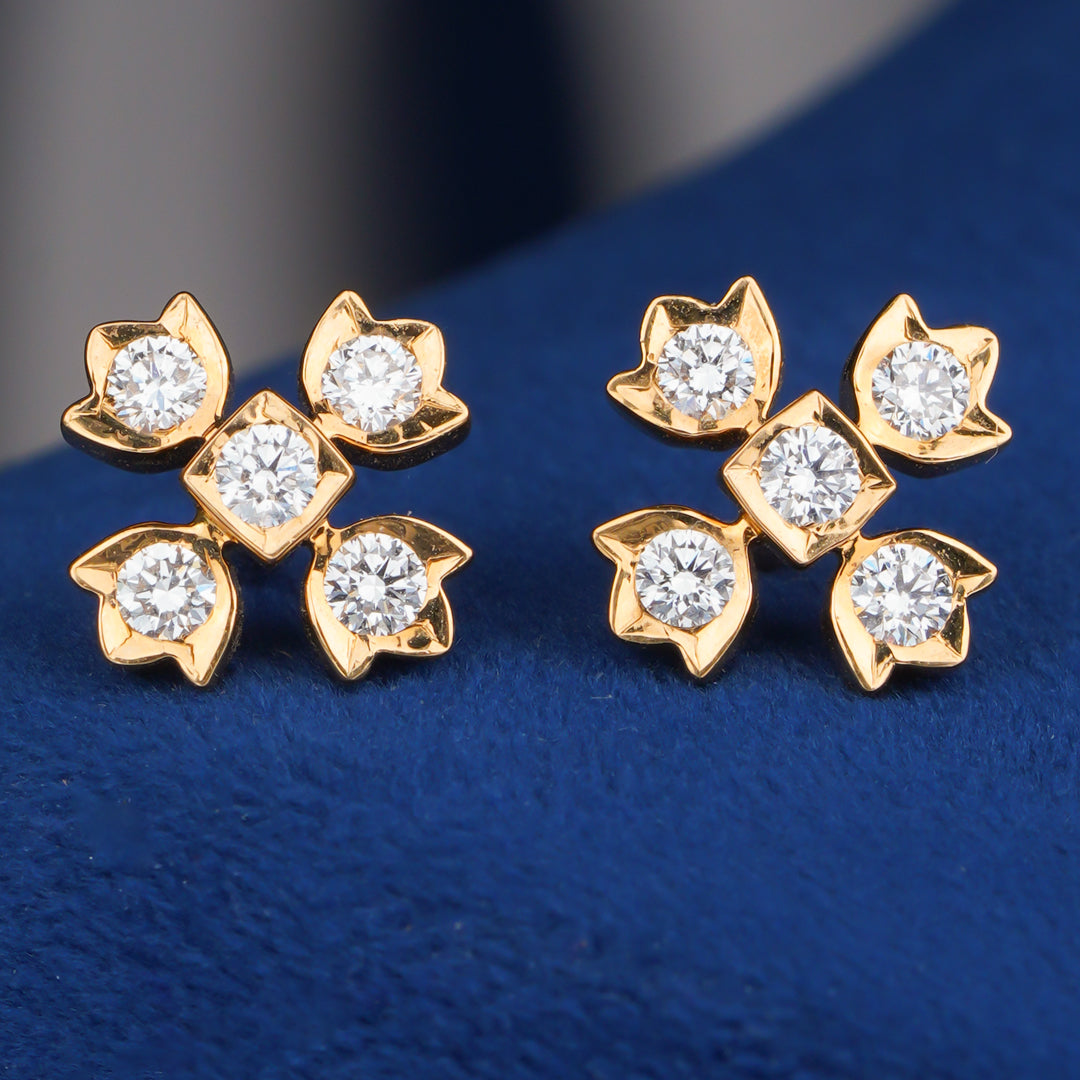 Diamond Floral Cluster Stud Earrings