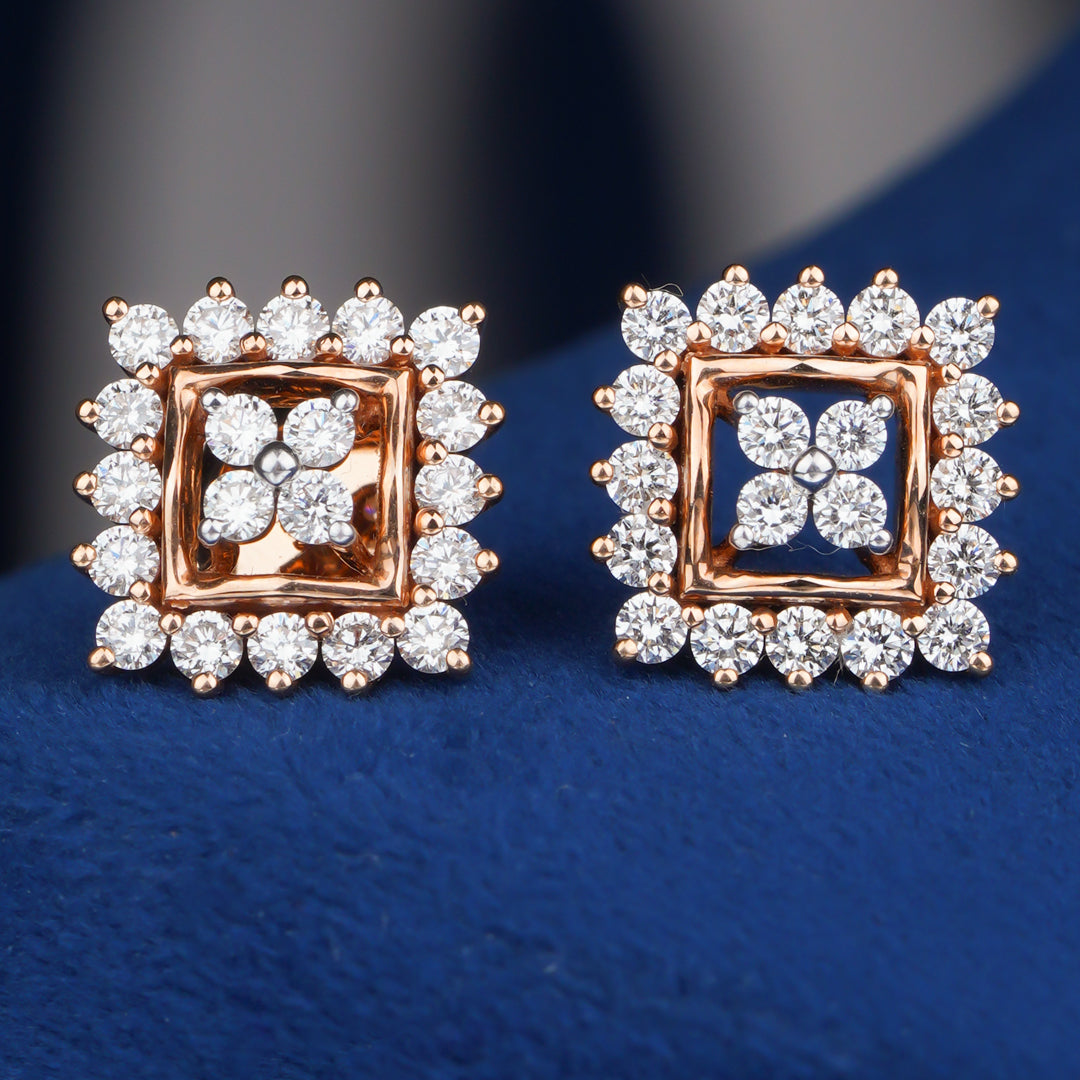 Diamond Square Halo Stud Earrings