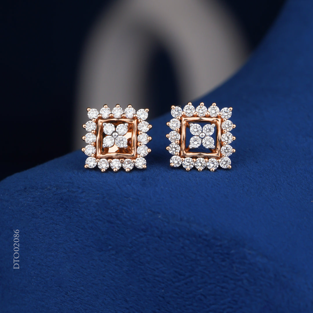 Diamond Square Halo Stud Earrings