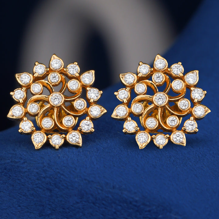 Diamond Floral Sunburst Stud Earrings