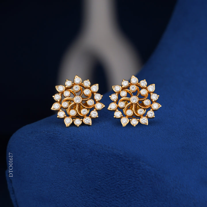 Diamond Floral Sunburst Stud Earrings