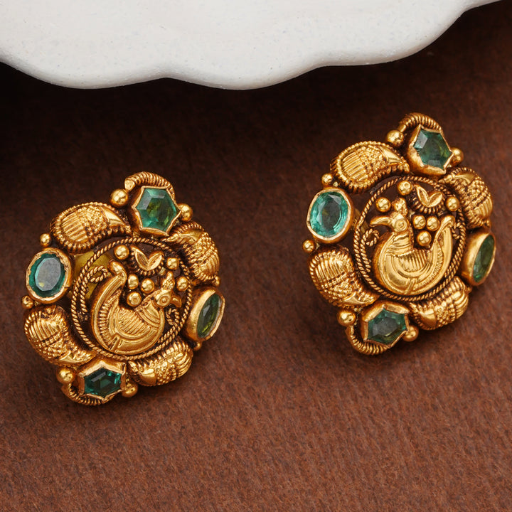 Antique Peacock Gold Stud Earrings