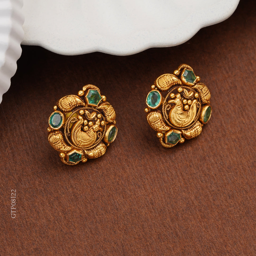Antique Peacock Gold Stud Earrings