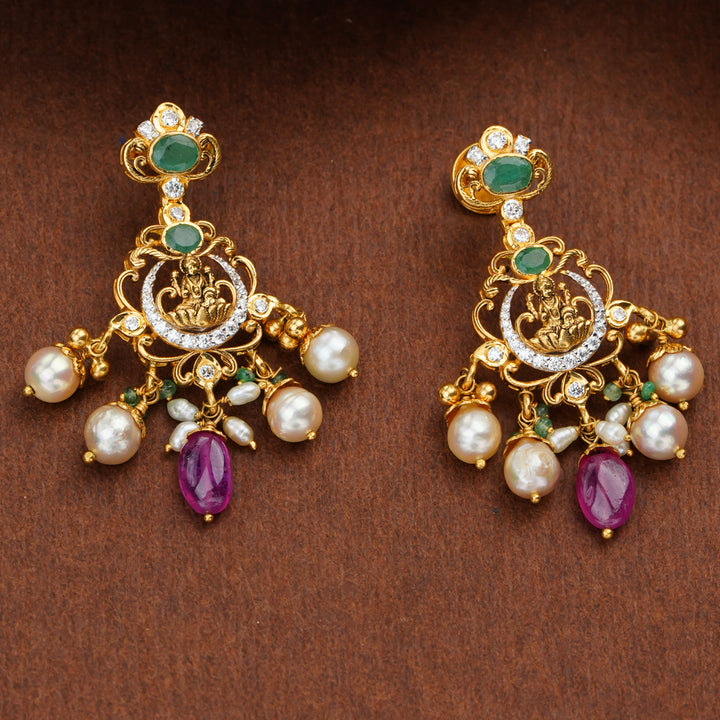 Temple Gold Pearl Earrings