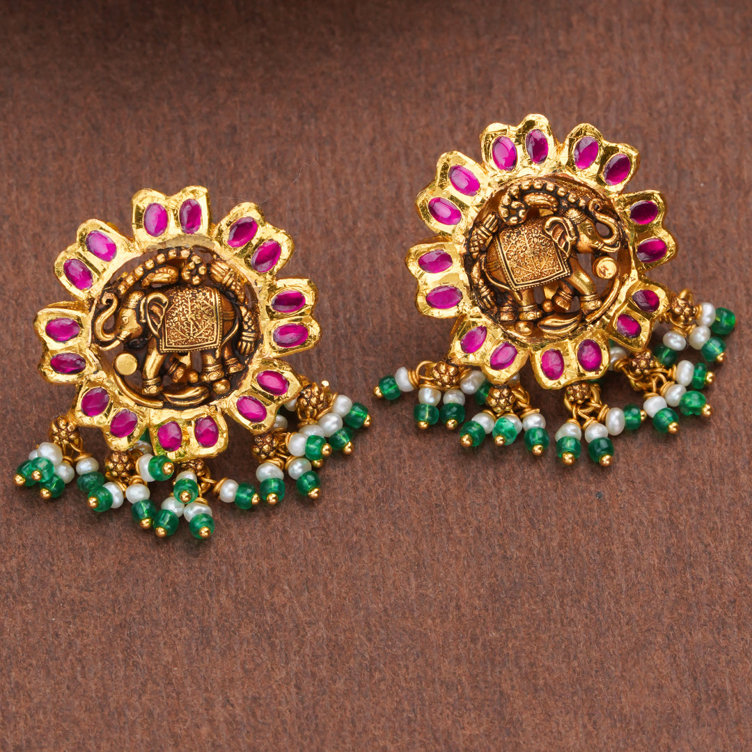 Antique Elephant Gold Earrings