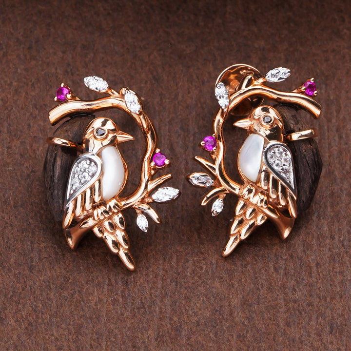Rose Gold Bird Design Earrings with Diamonds