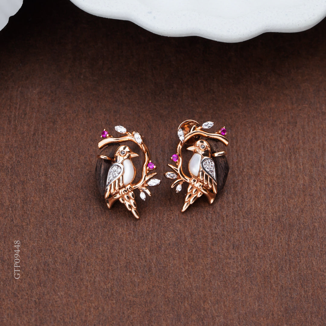 Rose Gold Bird Design Earrings with Diamonds