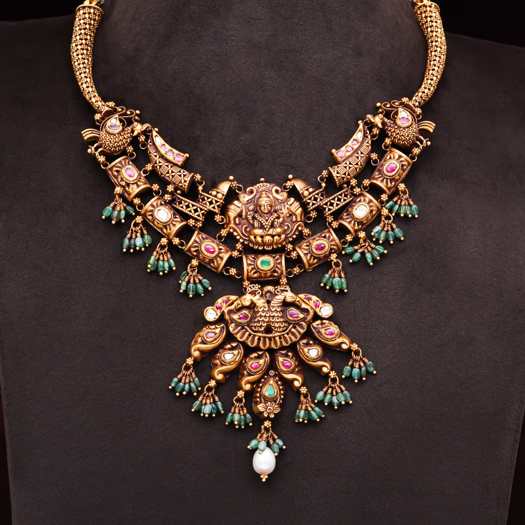 22KT Antique Temple Lakshmi Statement Necklace