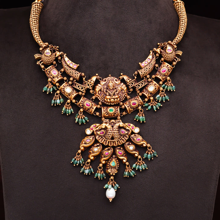 22KT Antique Temple Lakshmi Statement Necklace