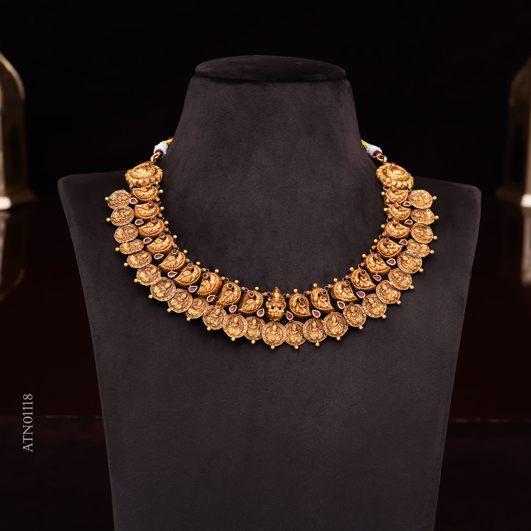 22KT Antique Lakshmi Coin Temple Necklace