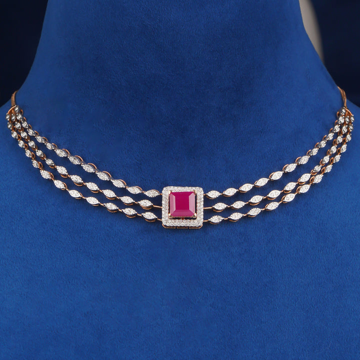 Diamond Choker Necklace with Ruby Center Stone
