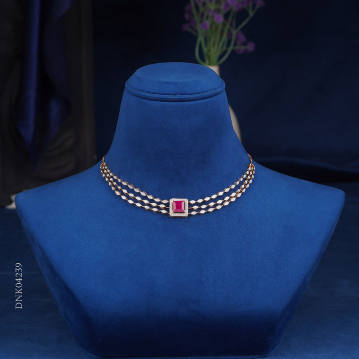 Diamond Choker Necklace with Ruby Center Stone