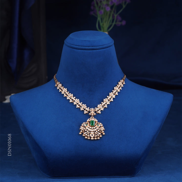 Diamond Necklace with Emerald Pendant