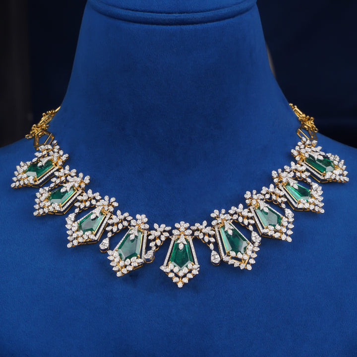 Diamond Necklace with Emerald Stone Drops