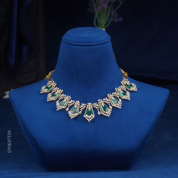 Diamond Necklace with Emerald Stone Drops