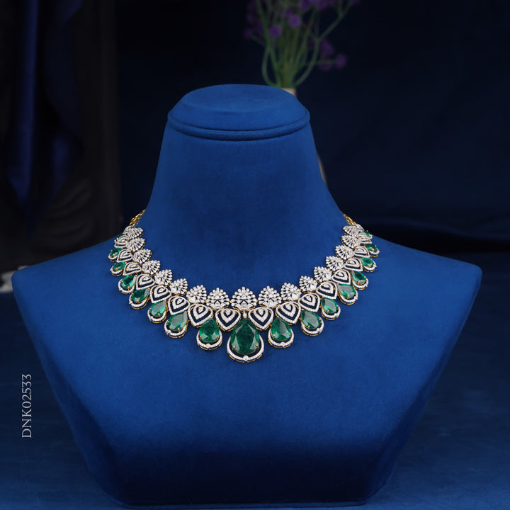 Diamond Necklace with Emerald Drop Design