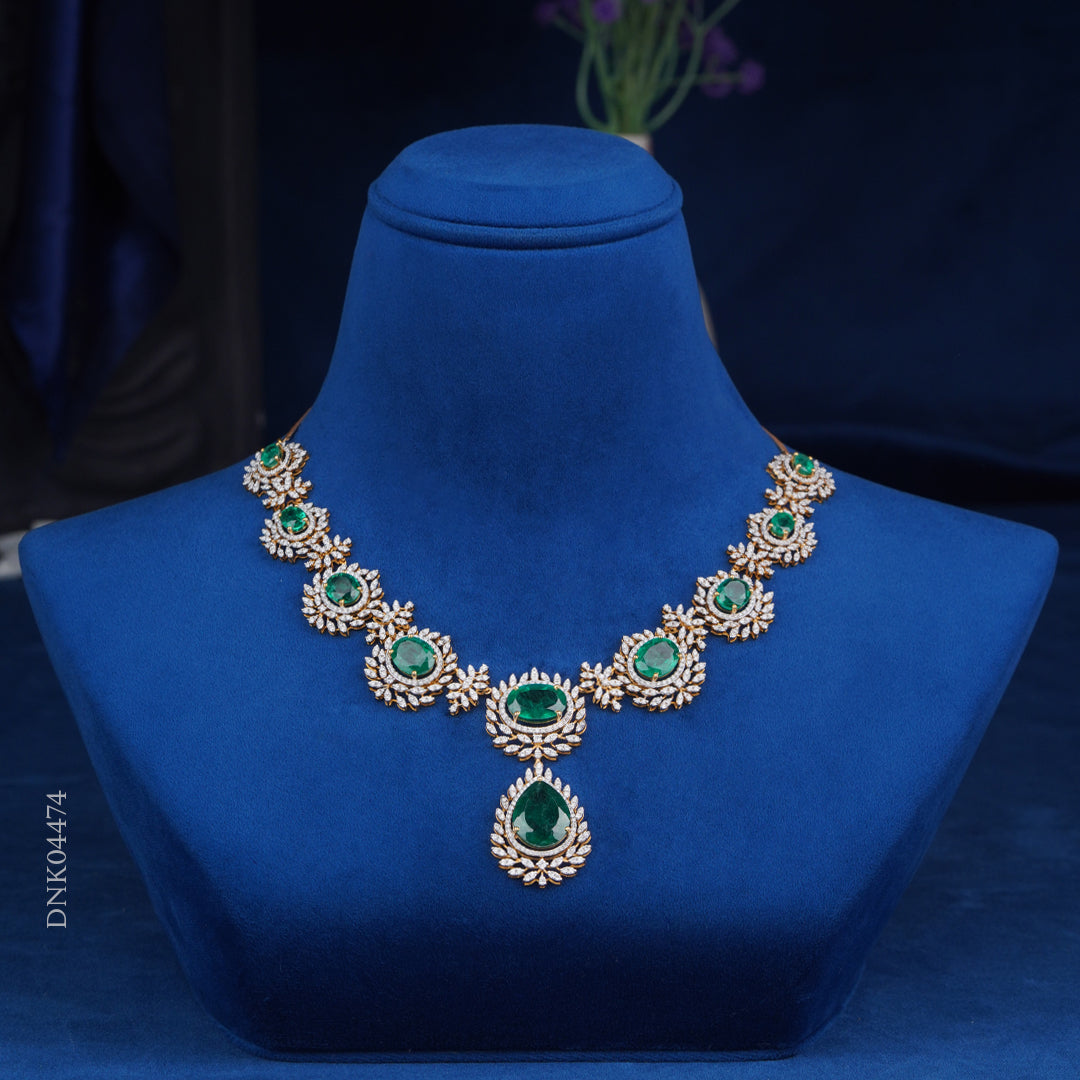 Diamond Necklace with Emerald Drop Pendant