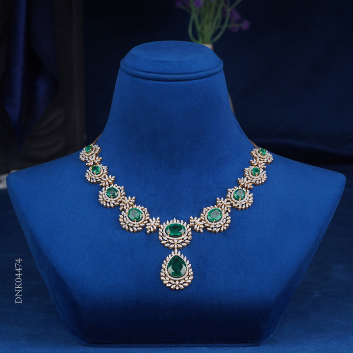 Diamond Necklace with Emerald Drop Pendant