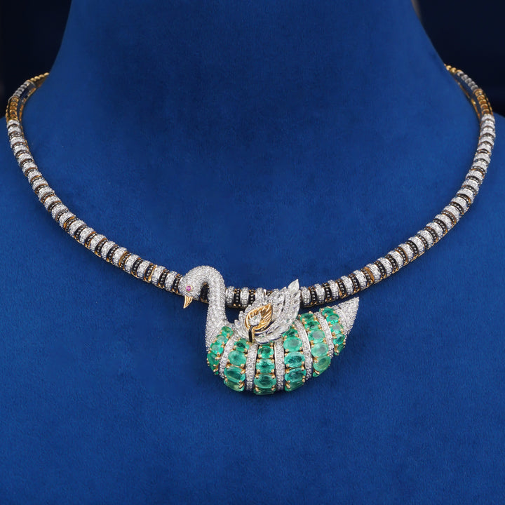 Diamond Necklace with Emerald Swan Pendant