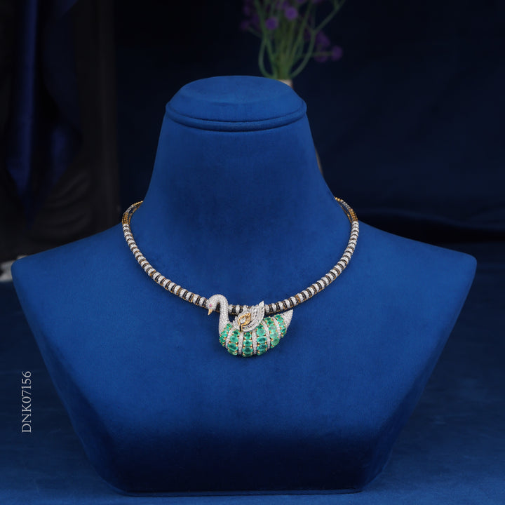 Diamond Necklace with Emerald Swan Pendant