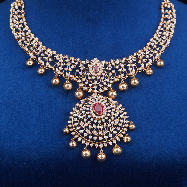 Diamond Necklace with Ruby Pendant