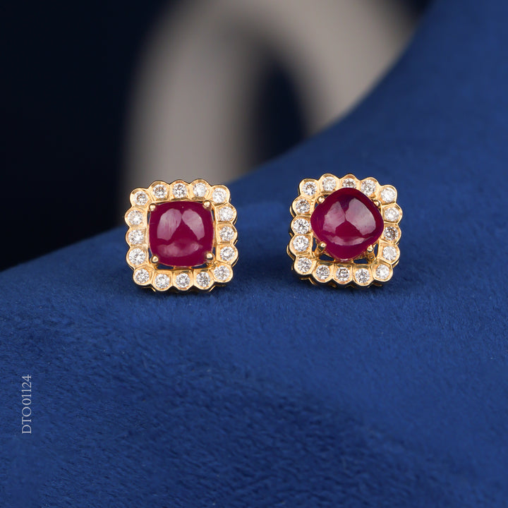 Diamond Stud Earrings with Ruby Center