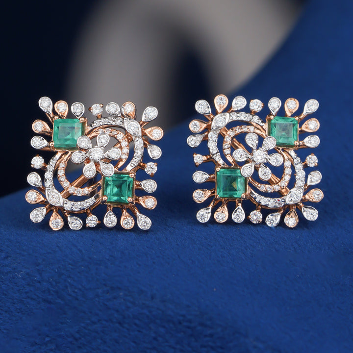 Emerald & Diamond Designer Stud Earrings