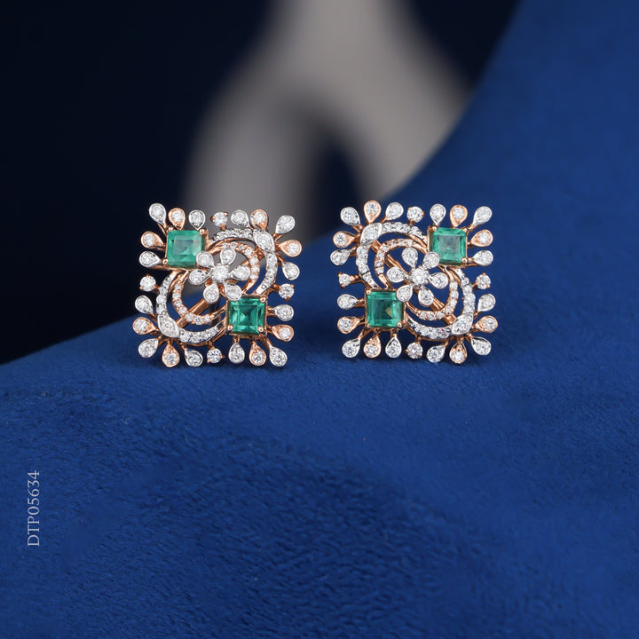 Emerald & Diamond Designer Stud Earrings