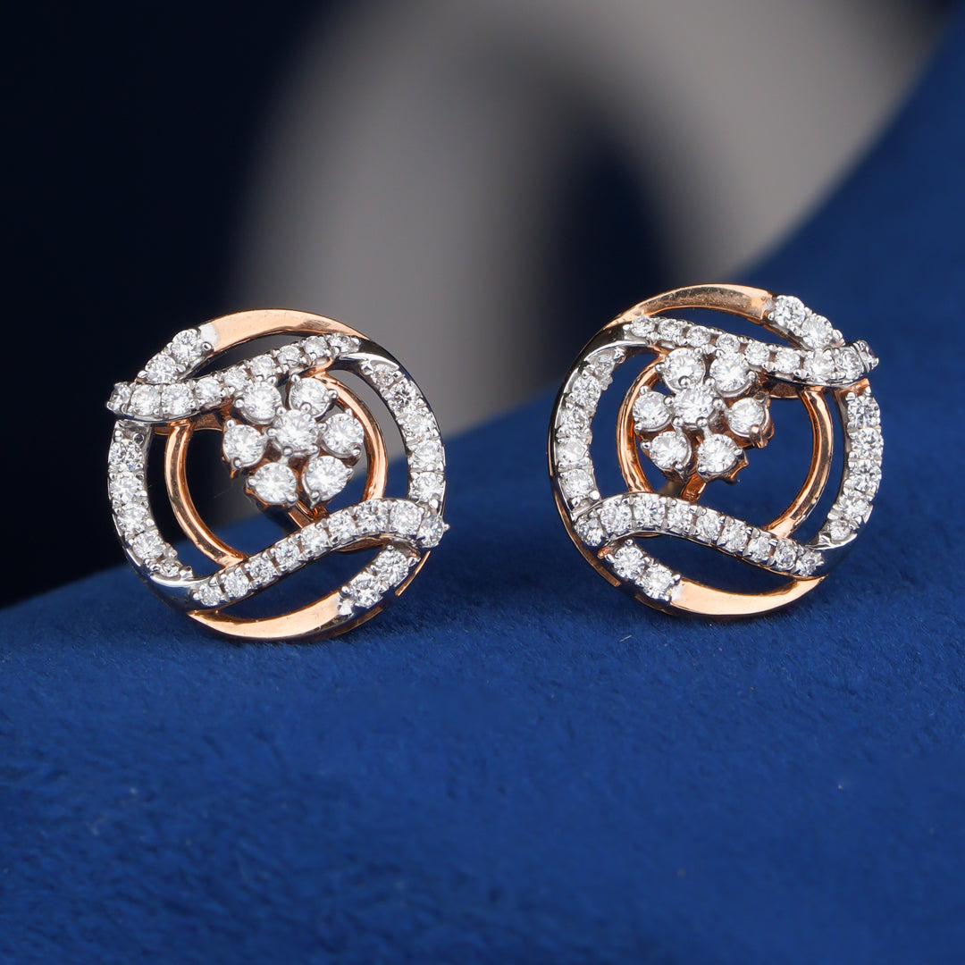Diamond Floral Circle Stud Earrings
