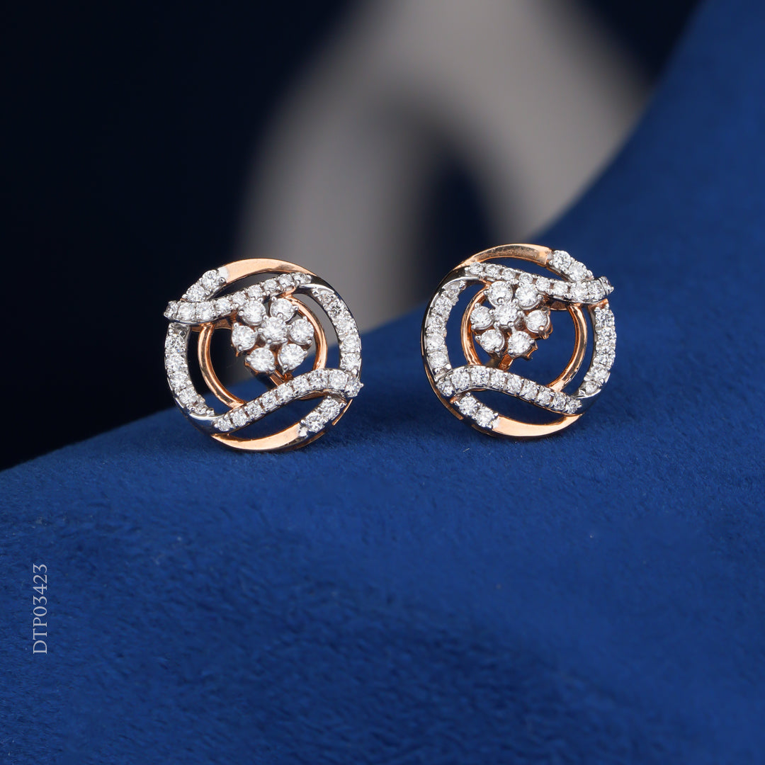 Diamond Floral Circle Stud Earrings