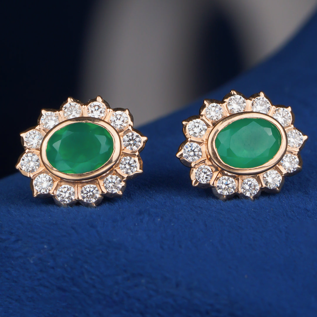 Emerald & Diamond Halo Stud Earrings