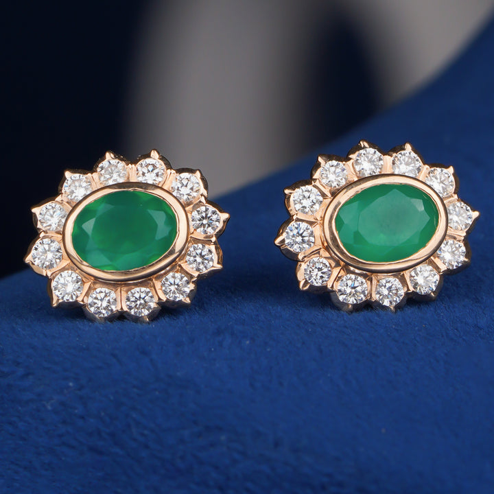 Emerald & Diamond Halo Stud Earrings