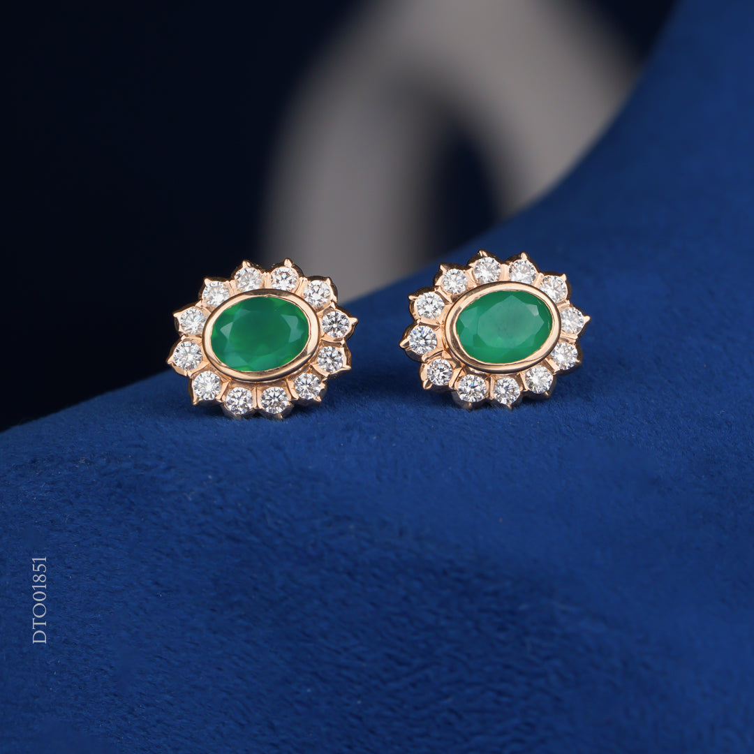Emerald & Diamond Halo Stud Earrings