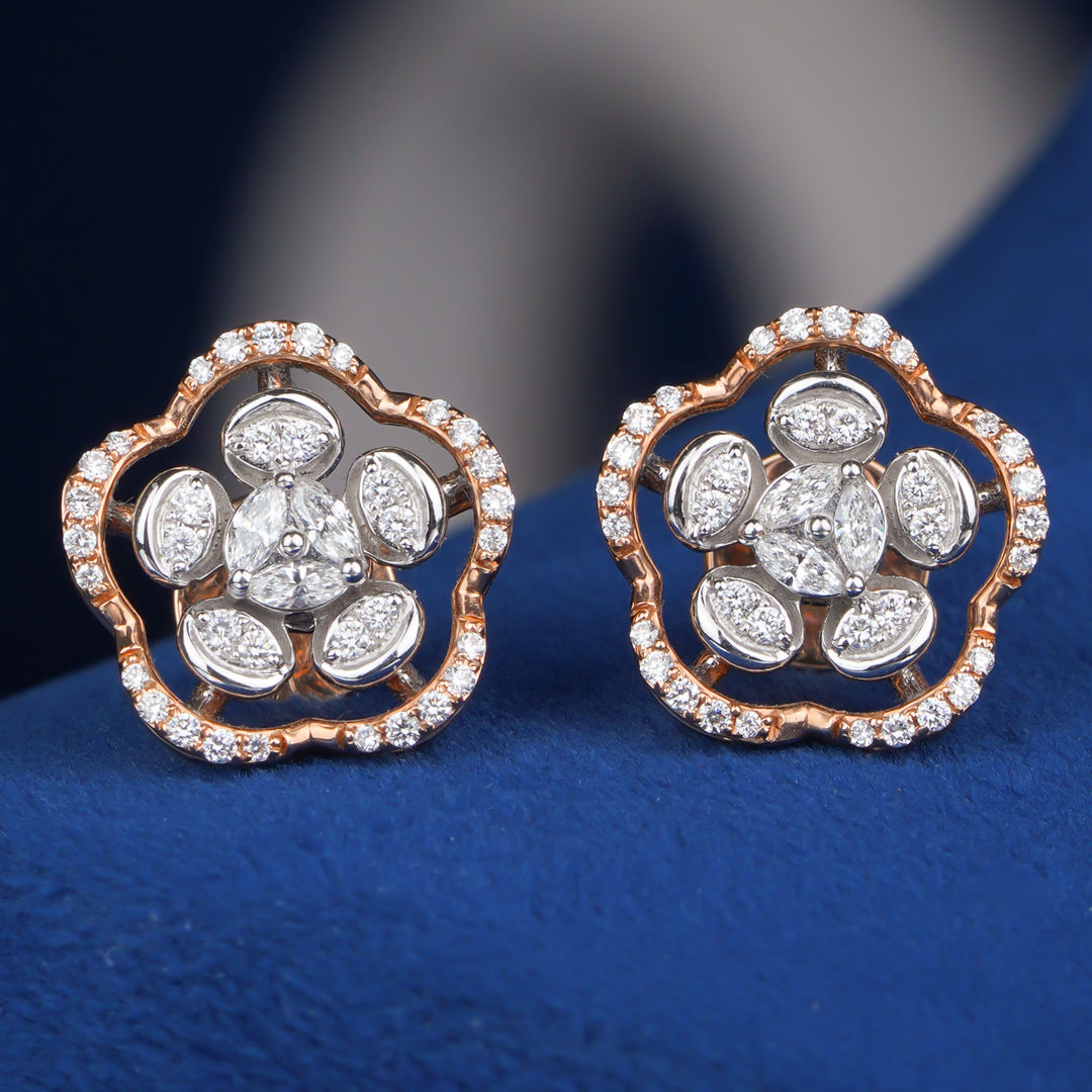 Diamond Floral Designer Stud Earrings