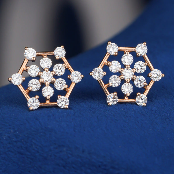 Diamond Hexagon Floral Stud Earrings