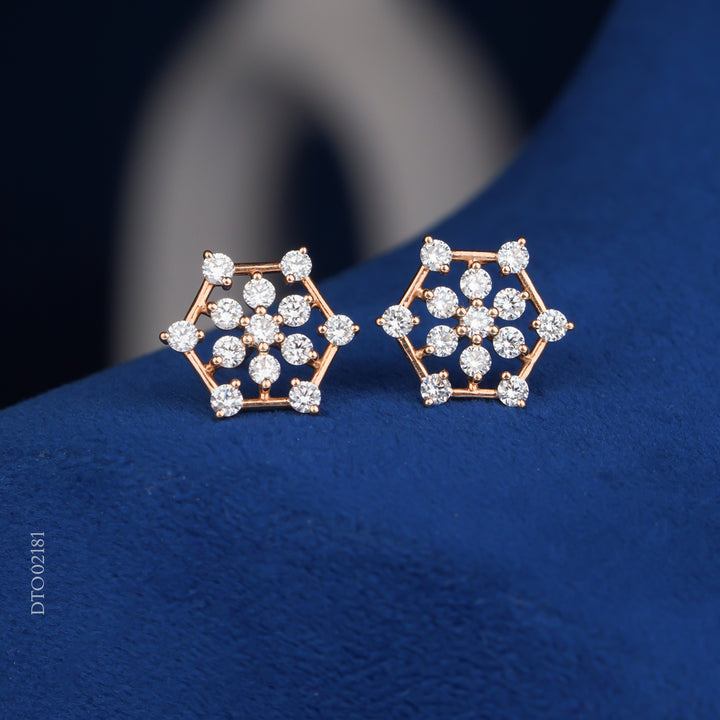 Diamond Hexagon Floral Stud Earrings