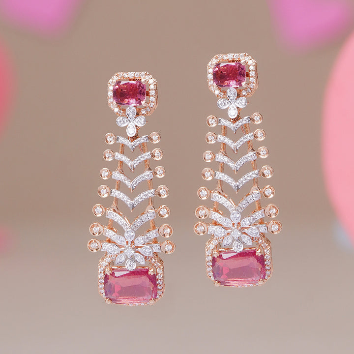 Pink Sapphire & Diamond Long Drop Earrings in Rose Gold