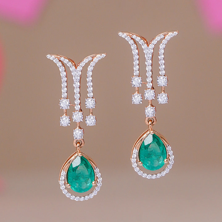 Emerald & Diamond Drop Earrings in Rose Gold