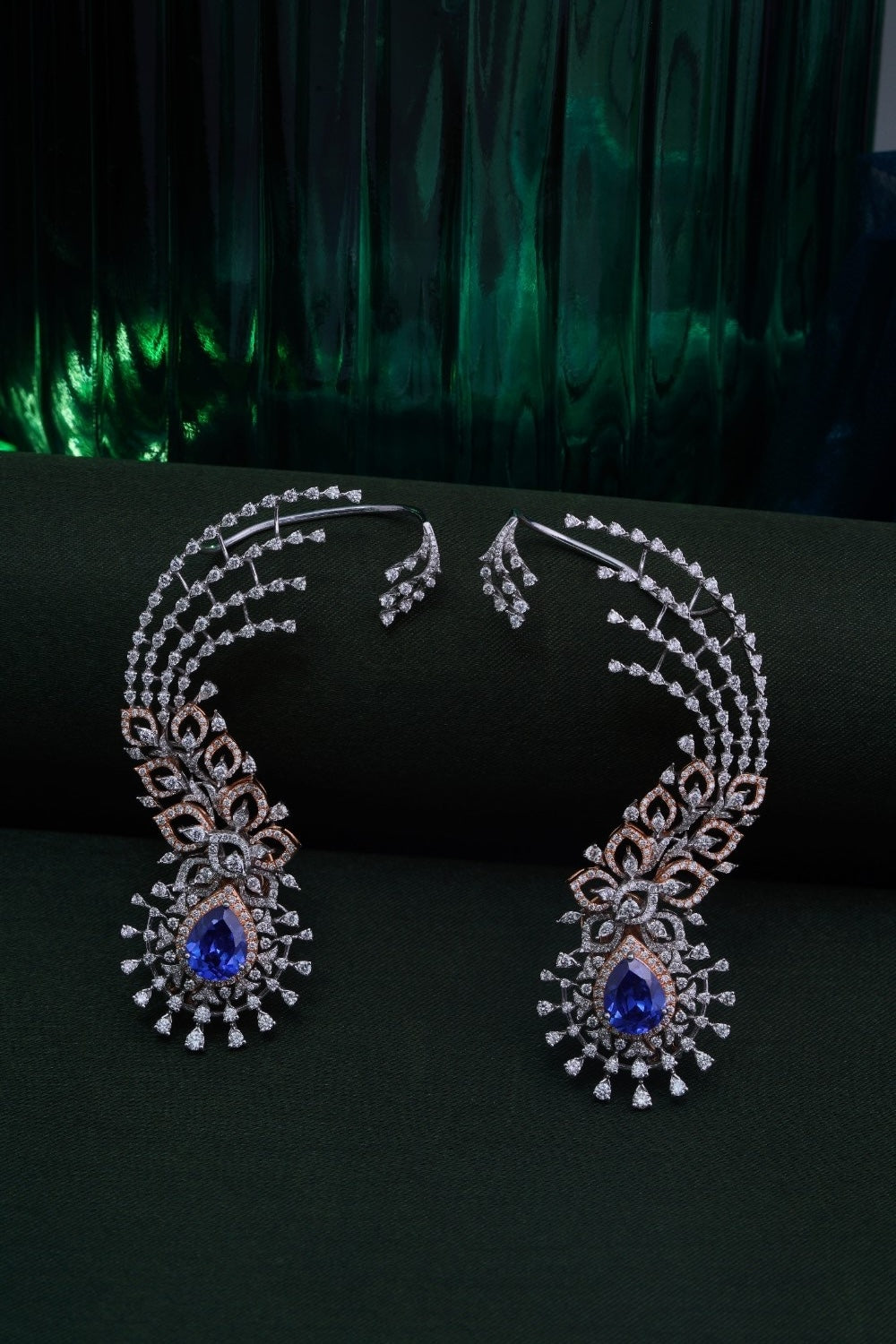 18KT Gold Blue Sapphire & Diamond Chandelier Earrings
