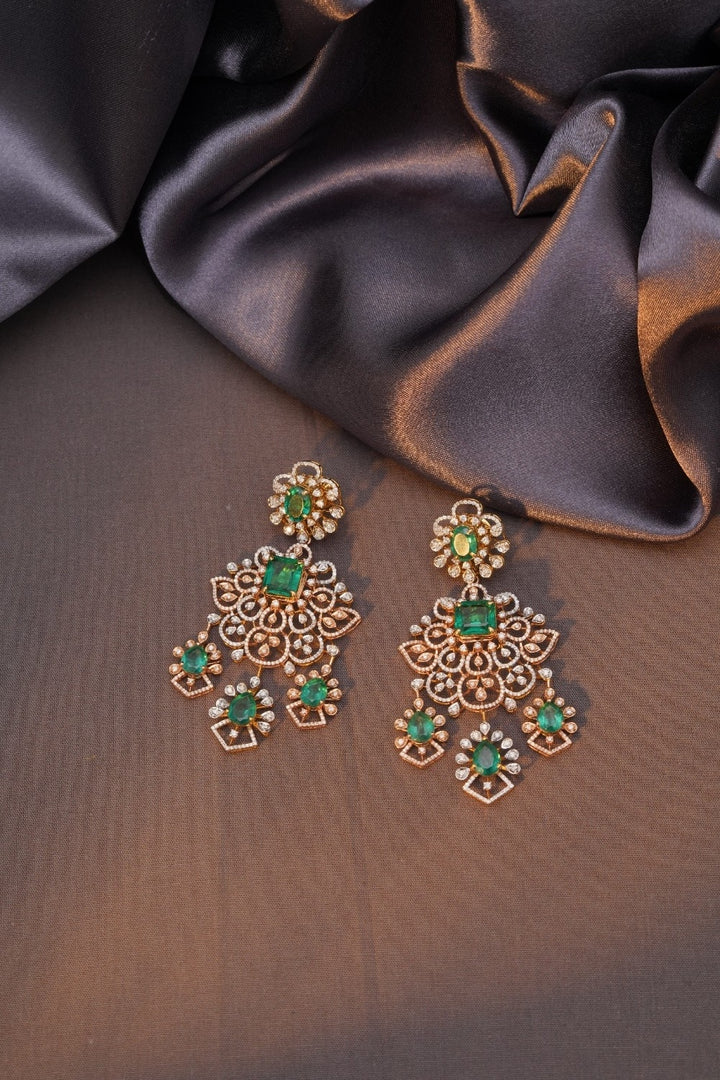 18KT Gold Emerald & Diamond Filigree Chandelier Earrings