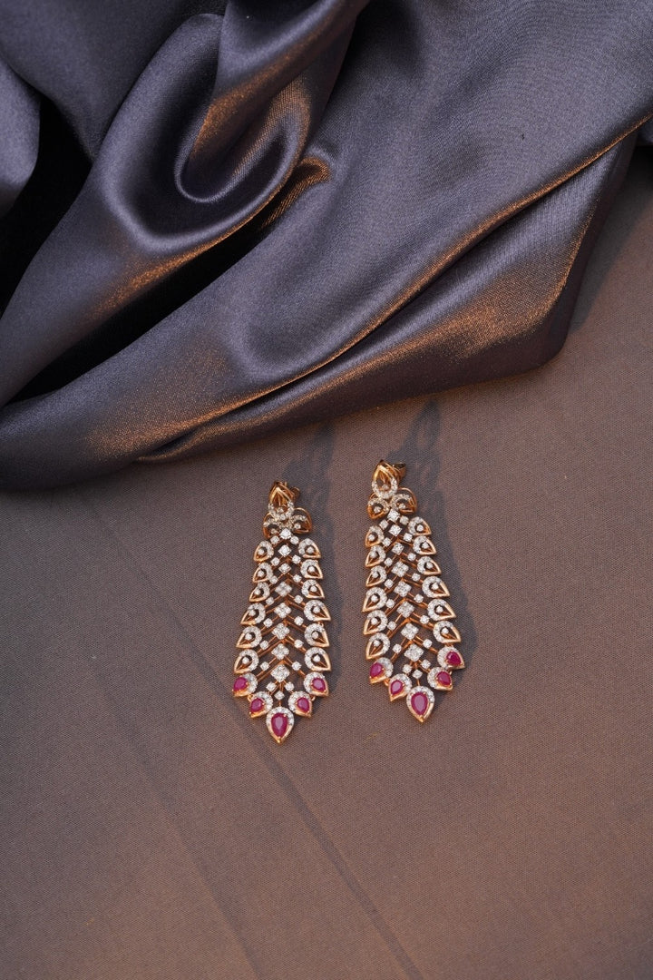 18KT Gold Ruby & Diamond Long Chandelier Earrings