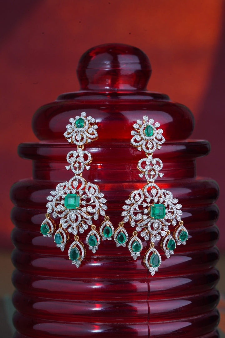 18KT Gold Emerald & Diamond Grand Chandelier Earrings