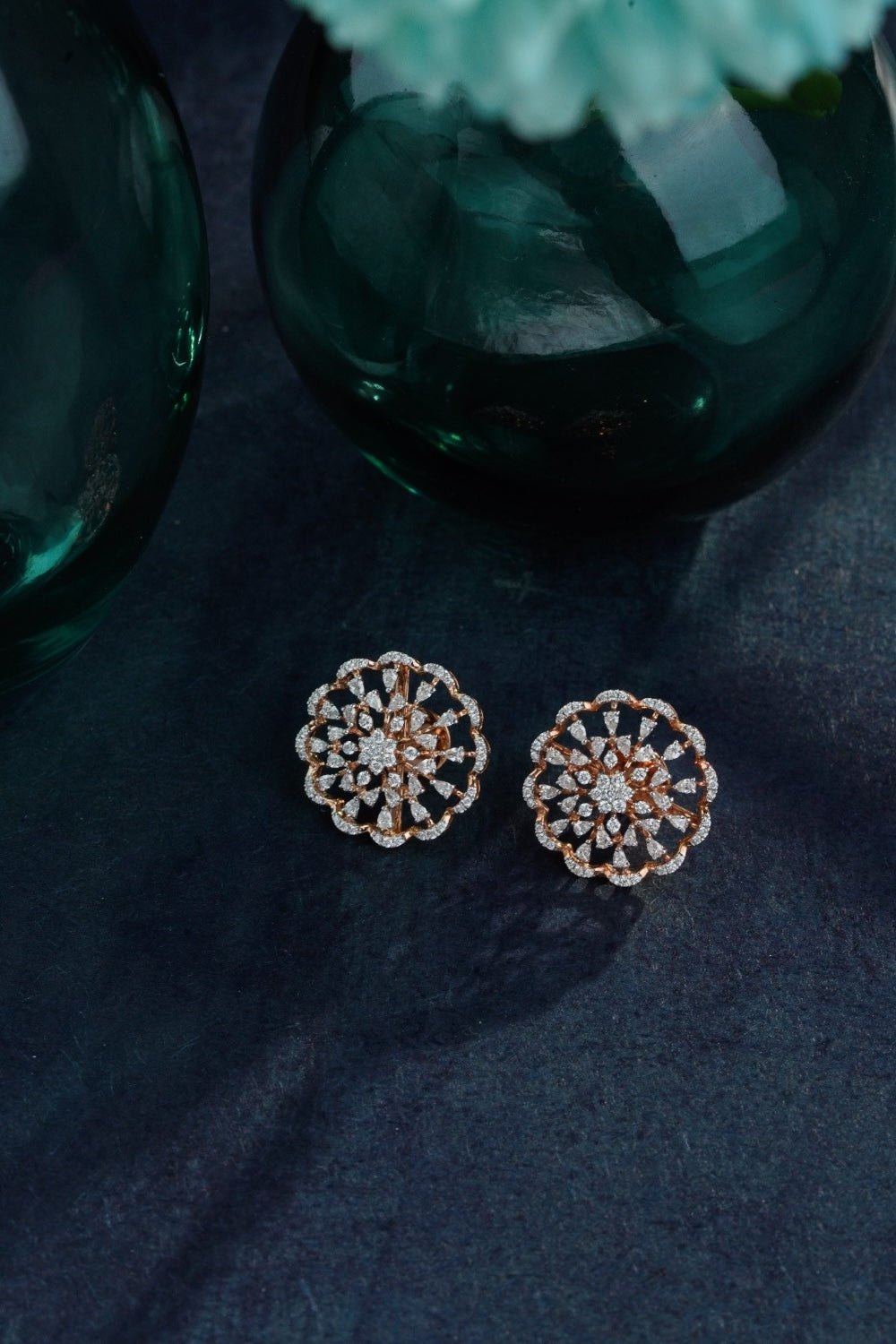 18KT Gold Diamond Floral Stud Earrings