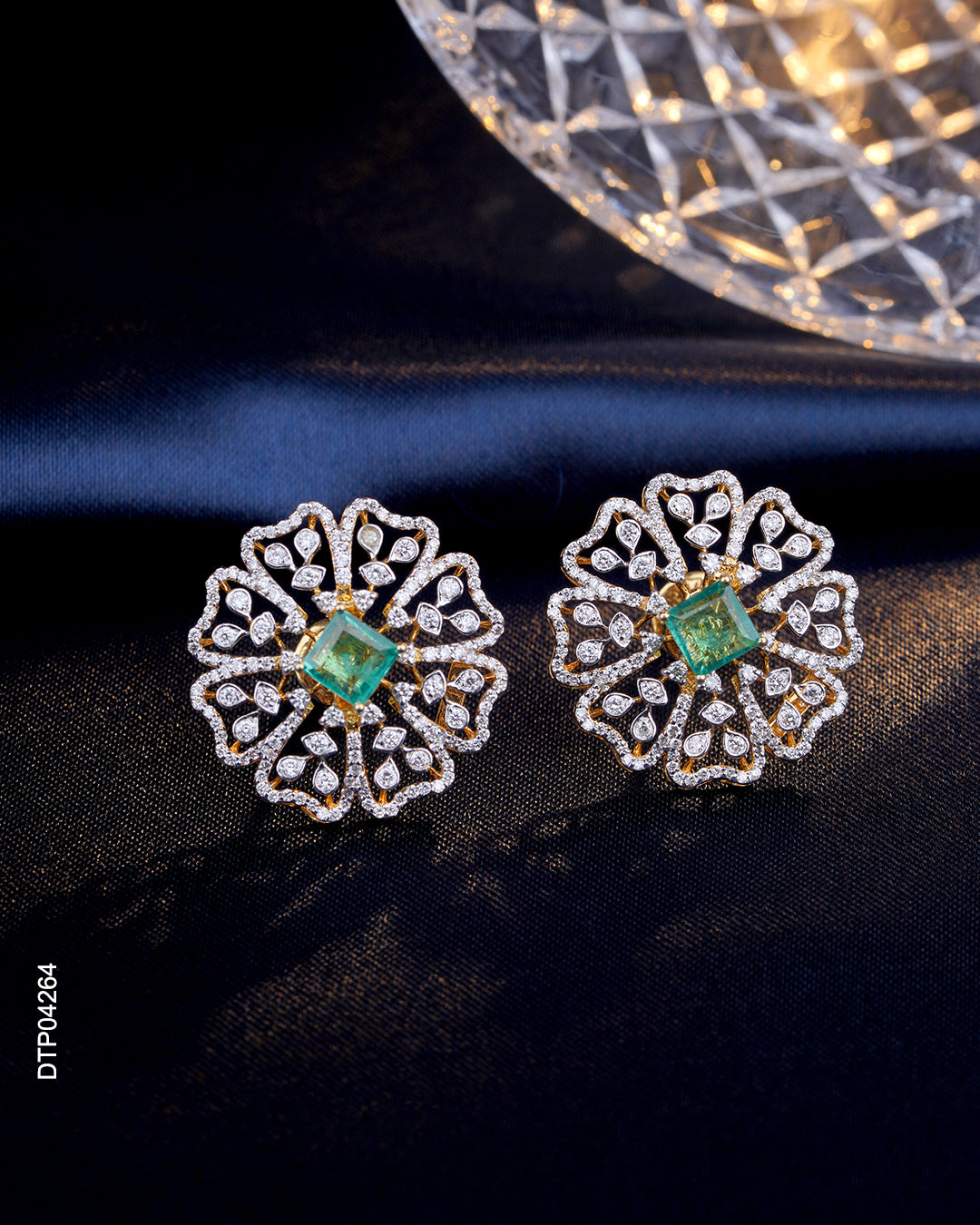 Emerald Diamond Stud Earrings for Women